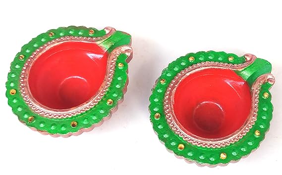 Traditional Handmade Earthen Decorative Clay Diya/Deepam/Kundhulu/Mitti Diya for Navaratri/Dussera,Diwali Celebration and for All Celebration Purpose(Set of 2,4 and 6) (2, Decorated Diya)