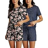 Real Essentials 2 Pack: Women’s Short Sleeve Pajama Short Set - Comfy Lightweight Soft Lounge Sleepwear (Plus