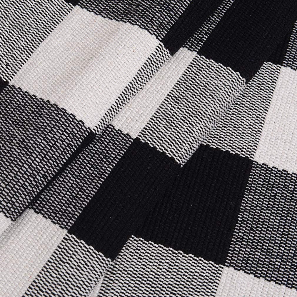 SEEKSEE 100% Cotton Plaid Rugs Black/White Checkered Plaid Rug Hand-Woven Buffalo Checkered Doormat Washable Porch Kitchen Area Rugs, 5.5ft x 7.5ft: Kitchen & Dining