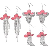 Taouzi Cowgirl Earrings for Women Western Cowgirl Sparkly Rhinestone Tassels Cowgirl Hat Cowgirl Boots Dangle Earrings Set Cowgirl Jewelry for Women Western Accessories 3 Pairs