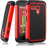MOTO G case,EC™ Shock Absorbing Dual Layer Hybrid Case, Heavy Duty Protective Armor Case Cover for Motorola Moto G with Screen Protector and Stylus Pen (Red)