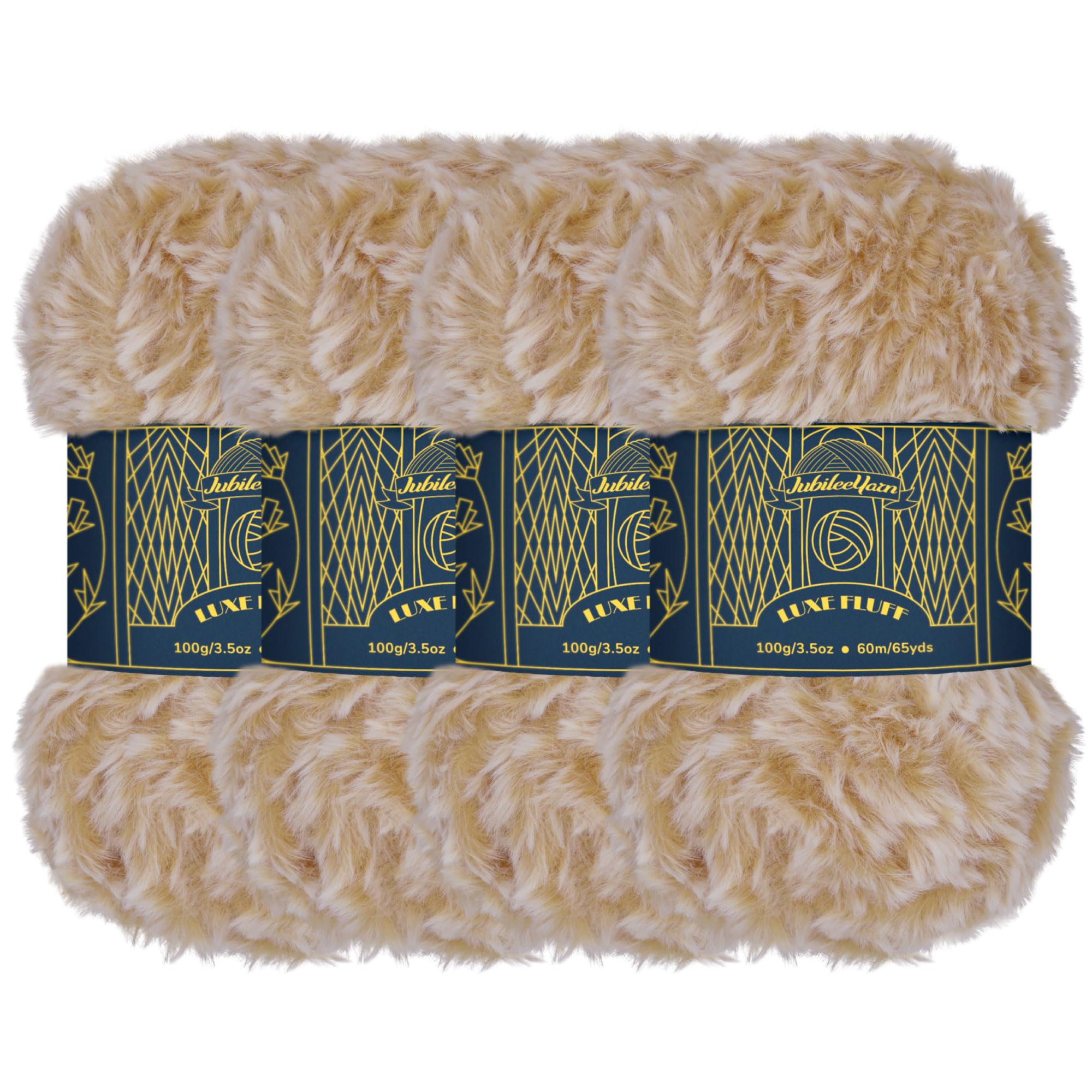 BambooMN Chunky Fluffy Faux Fur Eyelash Yarn - 100% Polyester - 100g/Skein - 4 Skeins - Light Brown and White โ image 1