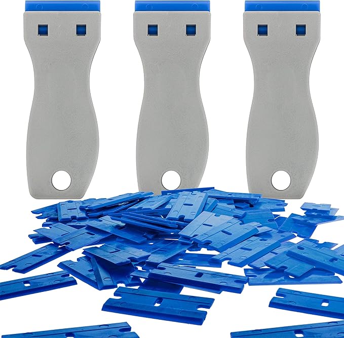 TCP Global Scraper Set with 100 Piece Double Edge Plastic Razor Blades and (3