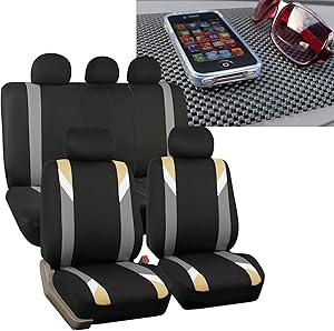 FH Group FH-FB033115 Three Row- Premium Modernistic Seat Covers Beige/Black FH1002 Non-Slip Dash Pad- Fit Most Car, Truck, SUV, or Van