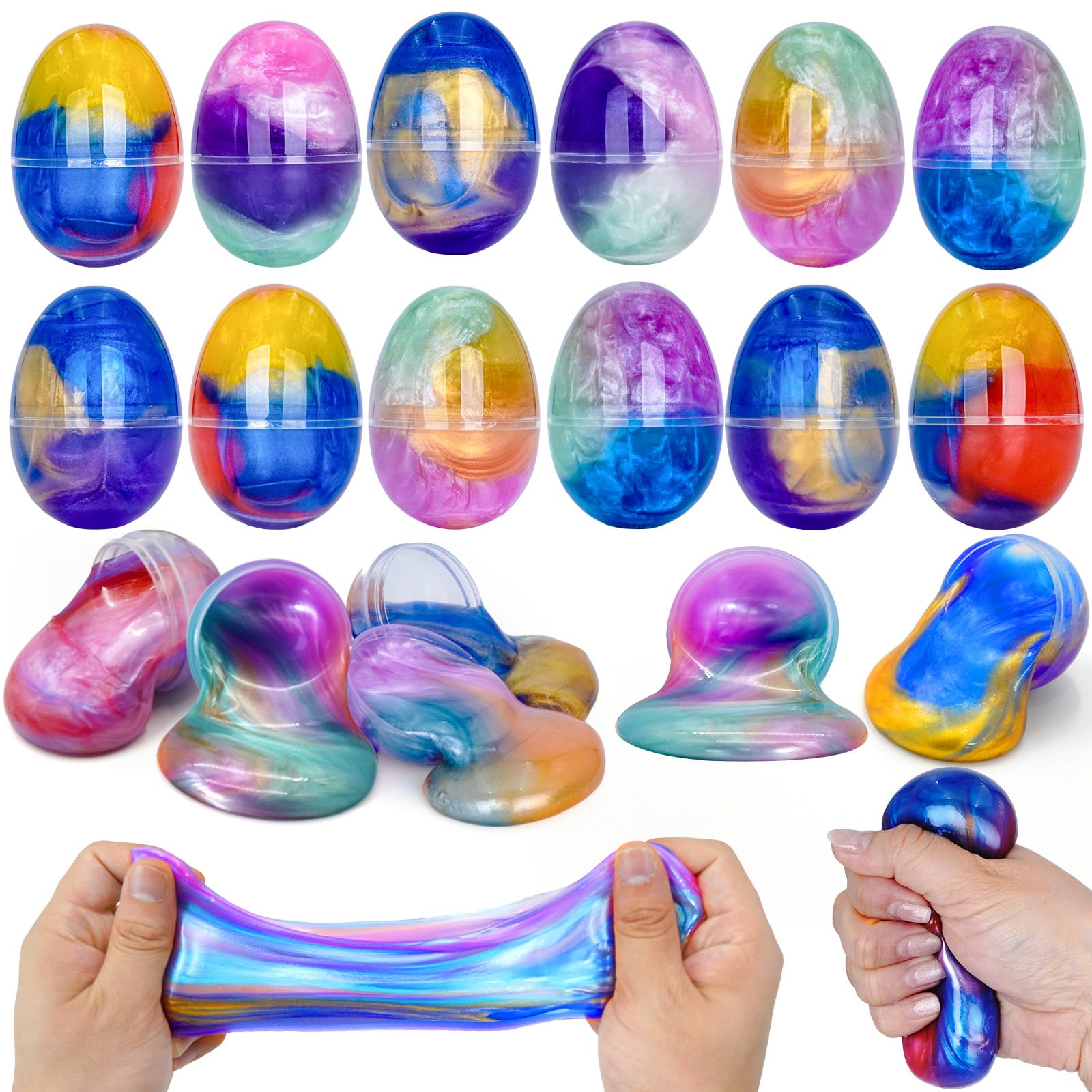 Sufuplay 12 Pcs Galaxy Slime Eggs With Surprise Toys Multi-color Unscented Space Easter Theme Kids Party Favors Easter Basket Stuffers For Boys Girls Ages 3+
