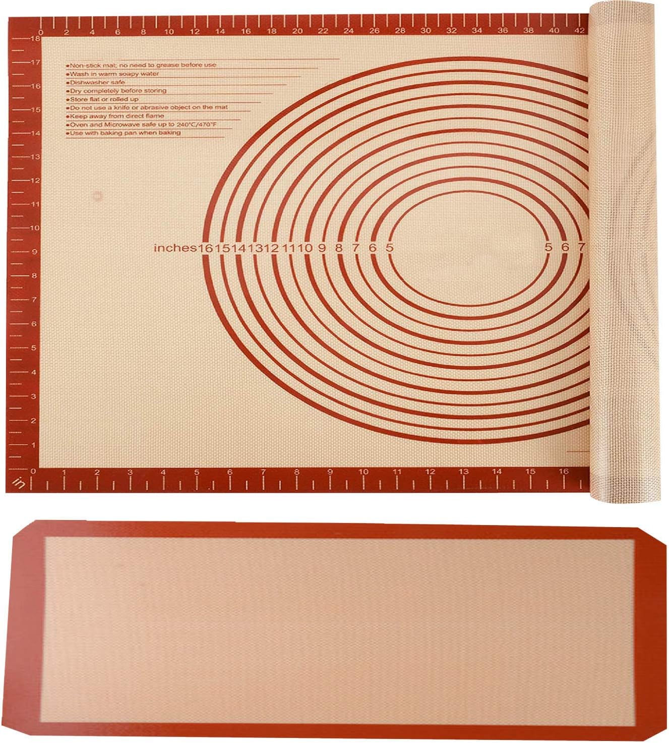 RDXHYF Silicone baking mats Set of 2（1 Large 1 Samll) Dough Rolling Pad, bread baking, Non-Stick, Food Safe Baking Mat, Pie, Pie Pan, ilicone Baking Mat, Counter Mat, High temperature resistant: Kitchen & Dining