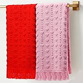 Peryiter 2 Pcs Valentine's Day 3D Heart Hand Towels with Tassel Valentines Decor 100% Cotton Red Pink Bathroom Towel Decorative Absorbent Bath Towel for Kitchen Drying Cleaning, 13.78 x 33.46 Inch