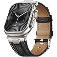 Suitisbest Leather Bands Compatible for Apple Watch Ultra Band 49mm 46mm 45mm 44mm 42mm, Genuine Leather Rugged Durable Matel Connector Replacement Strap for Women Men iWatch Ultra 10 9 8 7 6 5 4 3 SE