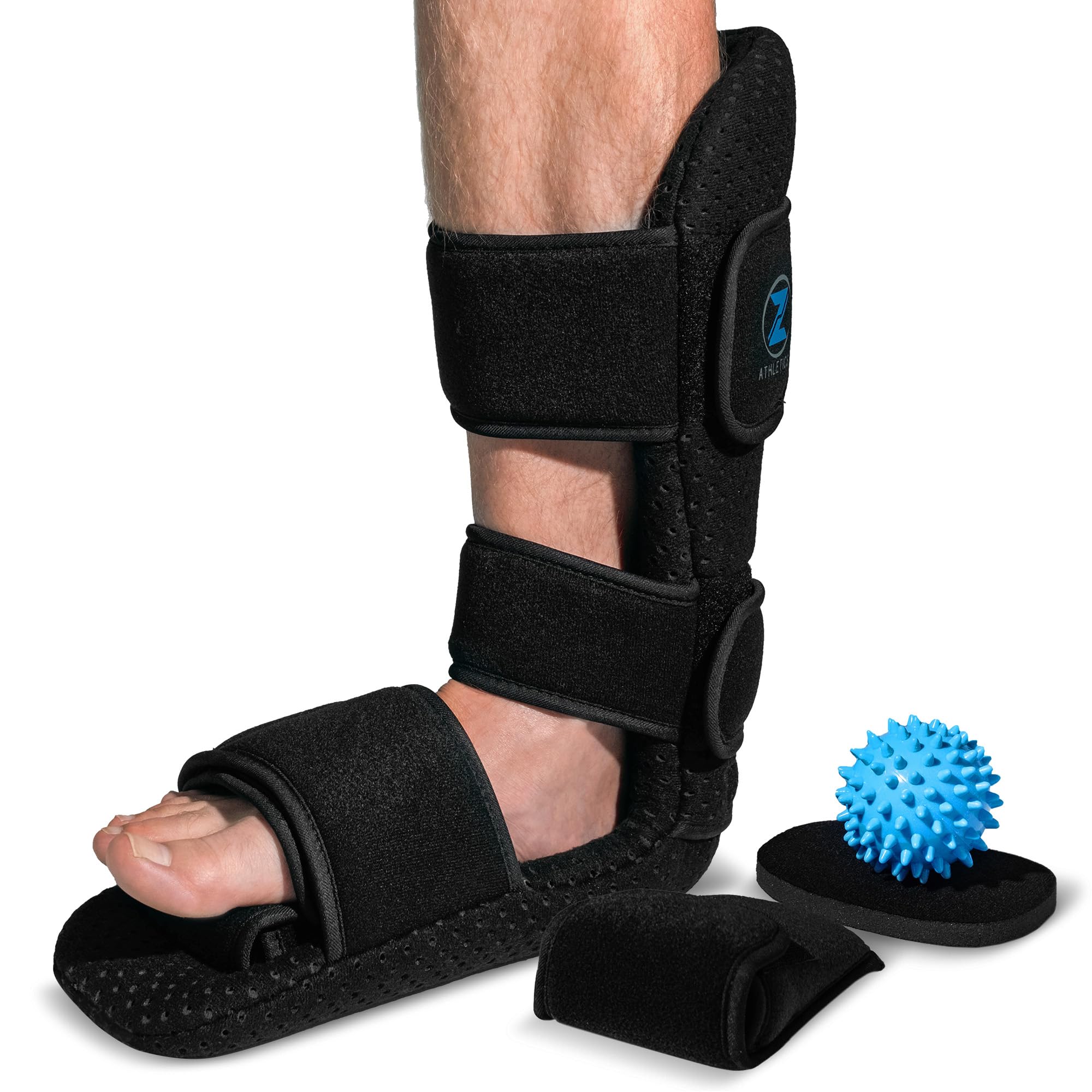Photo 1 of Z ATHLETICS Plantar Fasciitis Night Splint - Adjustable Foot Drop Support for Plantar Fascia Relief, Arch Pain, Achilles Tendonitis - Fits Women and Men (Black, Small)