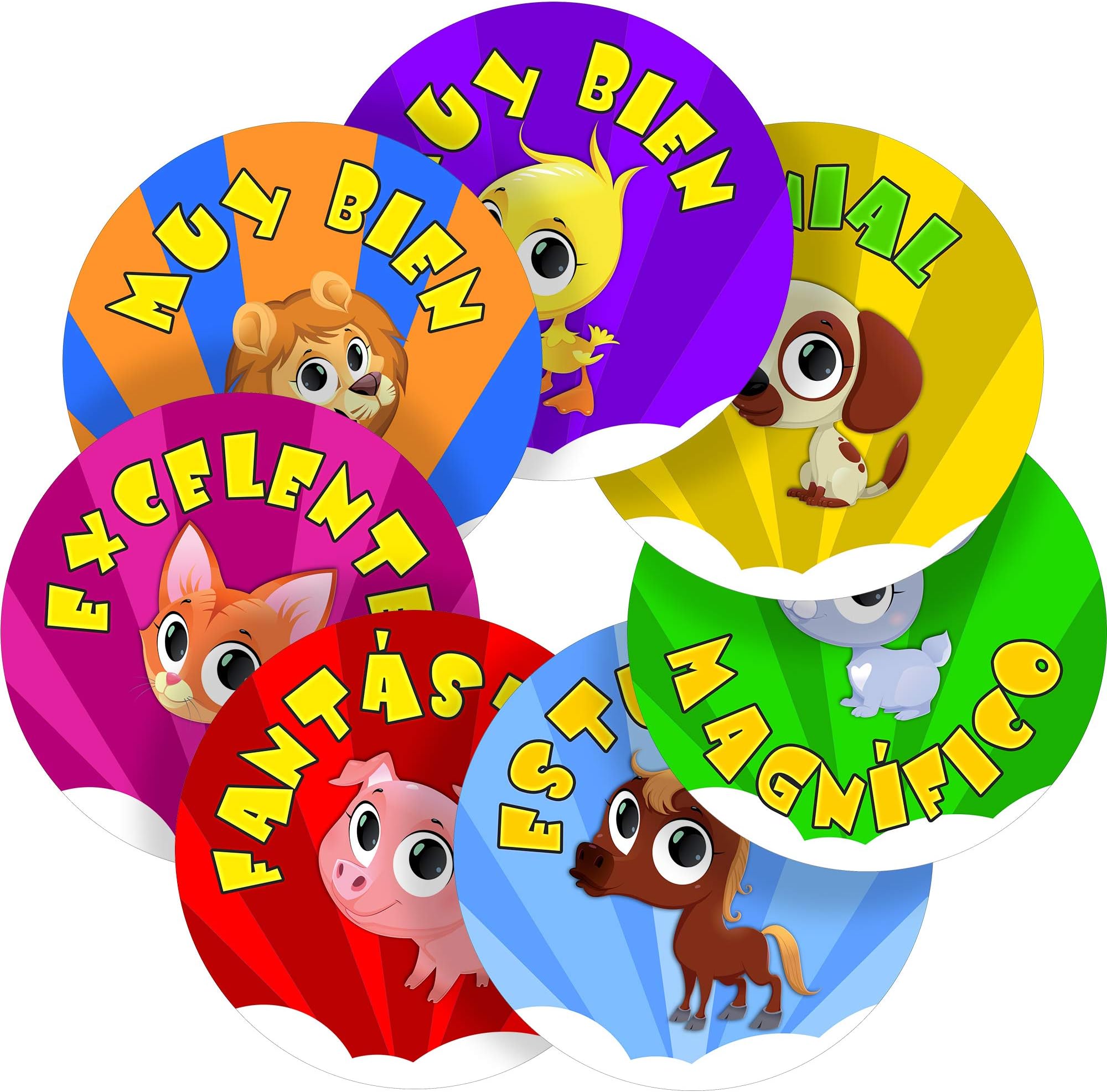 Graphic Flavour Cartoon Spanish Lessons Animals Reward Sticker Labels (140 Stickers @ 3.5cm) Children, Parents, Teachers