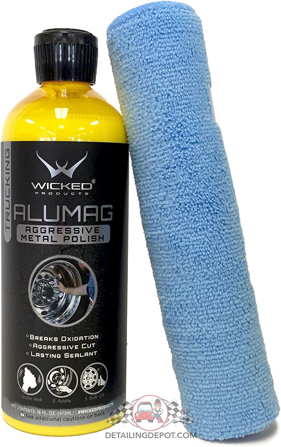 Wicked Alumag Chrome Metal Polish 16oz w/ Free Washmitt, Automotive