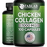 FabLab Chicken Sternum Cartilage Type II Collagen Capsules - Nutritional Supplement for Joints-1000mg per Serving - Non-GMO, Anti-Aging Dietary Product with Hydrolyzed Peptides- 100 Capsules