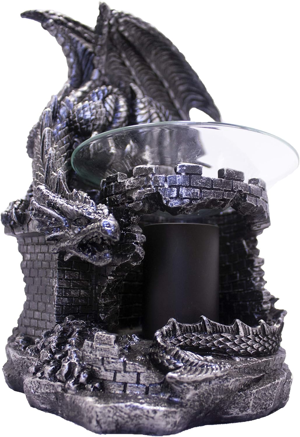 Oil Lamps & Accessories - DWK - Fragrance of The Fierce - Mythical Gothic Dragon Castle Guardian Wax Melt Warmer Oil Burner Aromatherapy Lamp Home Decor Accent, Antique Black Pewter Finish, 9-inch