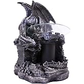 Fragrance of the Fierce Dragon Castle Guardian Electric Oil Burner | 9 in High, Antique Pewter-Look Resin, 4.75 in Glass Warmer Dish, UL Approved, 35W Halogen Bulb, In-Line Dimmer