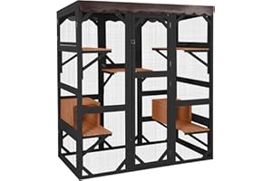 Aivituvin Catio Outdoor Cat Enclosure Large Cat House for Mulitiple Cats Walk in Kitty Cage with Tarp Roof 70" Black