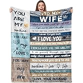 KaGrbves 60''*80'' Blanket Gifts for Wife from Husband- Anniversary Romantic Birthday Ideas for Wife, Christmas Valentines Day Presents for Her- to My Wifey Throw Blanket
