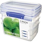 Sistema KLIP IT Rectangular Collection Food Storage Container, 33.8 oz./1.0 L, Clear/Blue, 3 Count