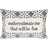 Creative Co-Op Cotton Velvet Embroidered Lumbar Pillow with Geometric Pattern Underestimate Me…, Blue and Natural