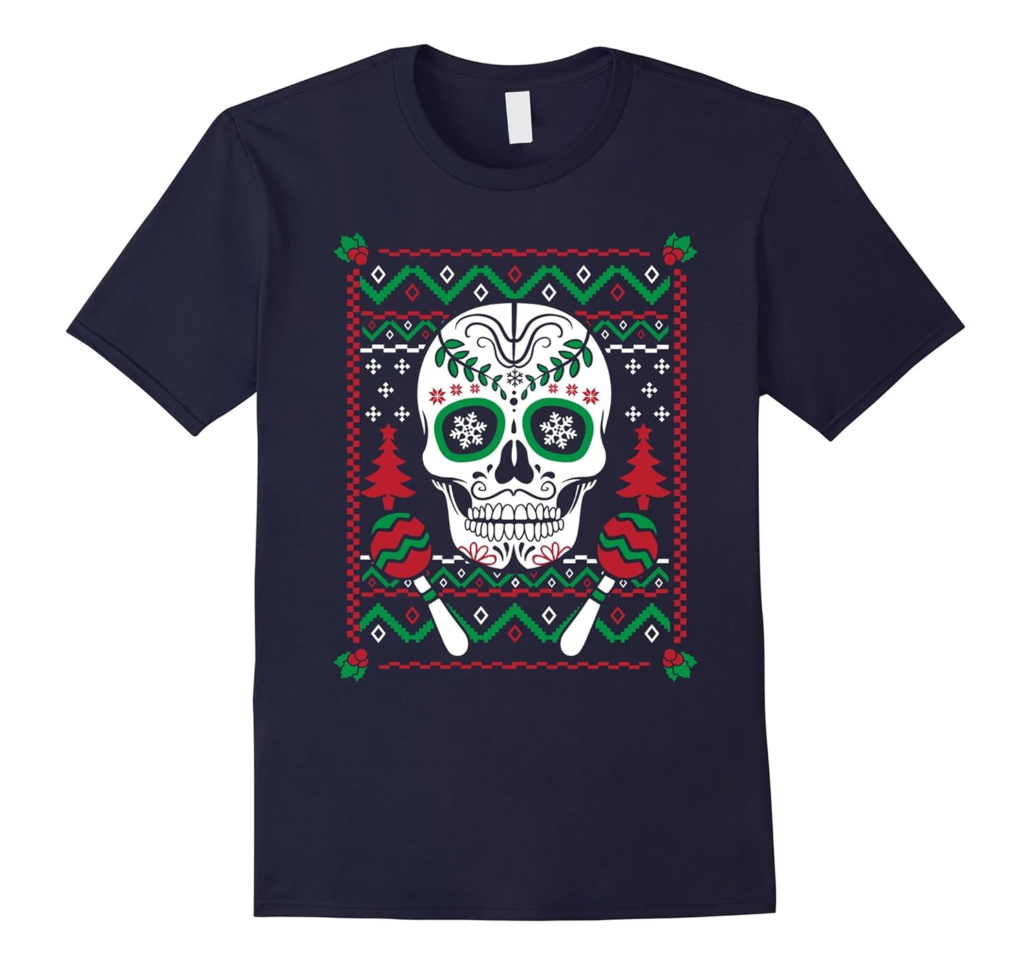 emoji Mexican Ugly Christmas Sweater look Skull Xmas T shirt-ANZ