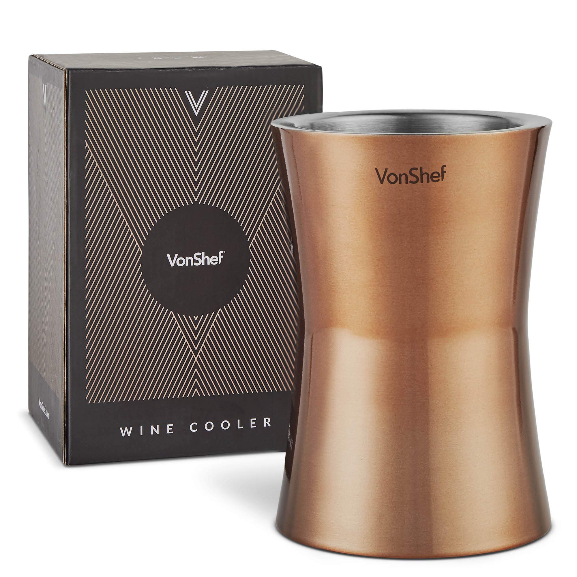 VonShef Wine Cooler Bottle Holder - Copper Stainless Steel Double-Wall Insulated