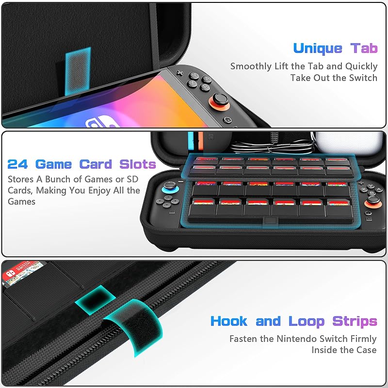 Funda Compatible con Nintendo Switch 2 Consola, Funda de Transporte Dura para Nintendo Switch 2, Funda Protectora con Almacenamiento para 20 Juegos, Consola y Accesorios, Color Negro