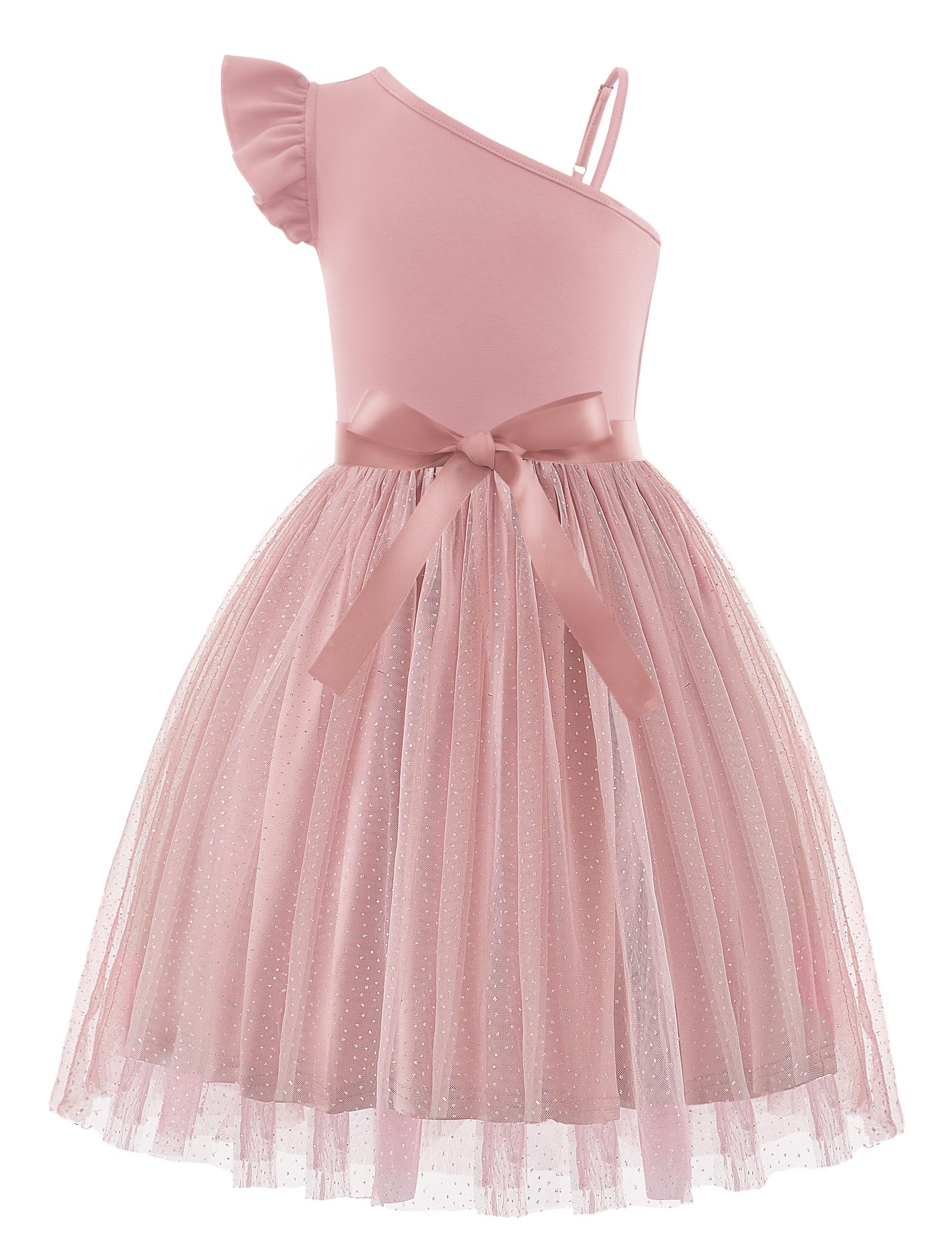 Photo 1 of **MISSING THE BOW BELT**Arshiner Girls Valentines Dress Summer Tulle Formal Party Fancy Fairy Birthday One Shoulder Sequin Midi Sundress Clothes Pink GIRLS SIZE 12