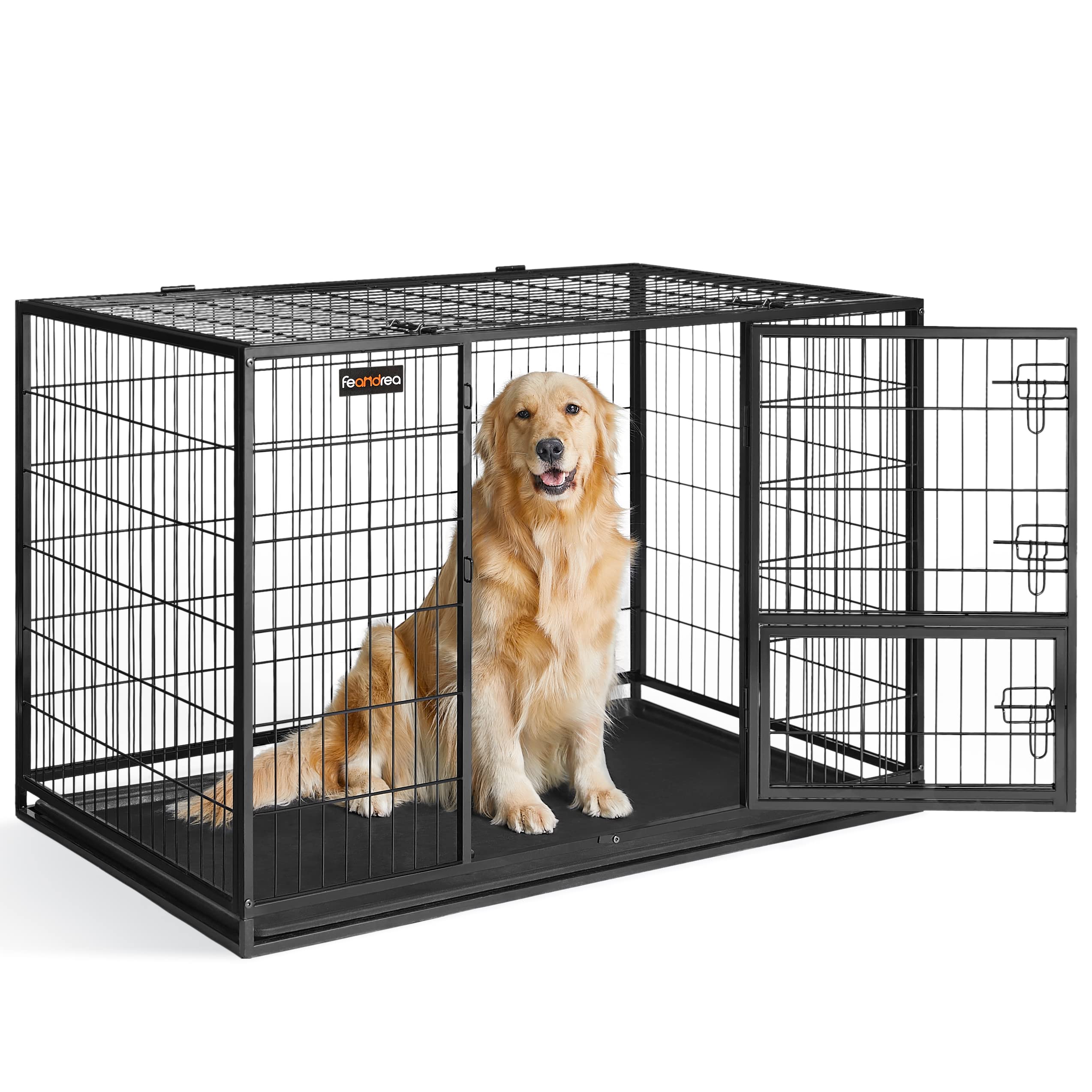 Photo 1 of **MISSING HARDWARE** Feandrea 48 Inch Heavy Duty Dog Crate, Metal Escape Proof Dog Kennel with Double Doors and Convenient Feeding Door, Removable Tray, Easy to Clean, XXL Dog Crate for Large and Medium Dogs, Black