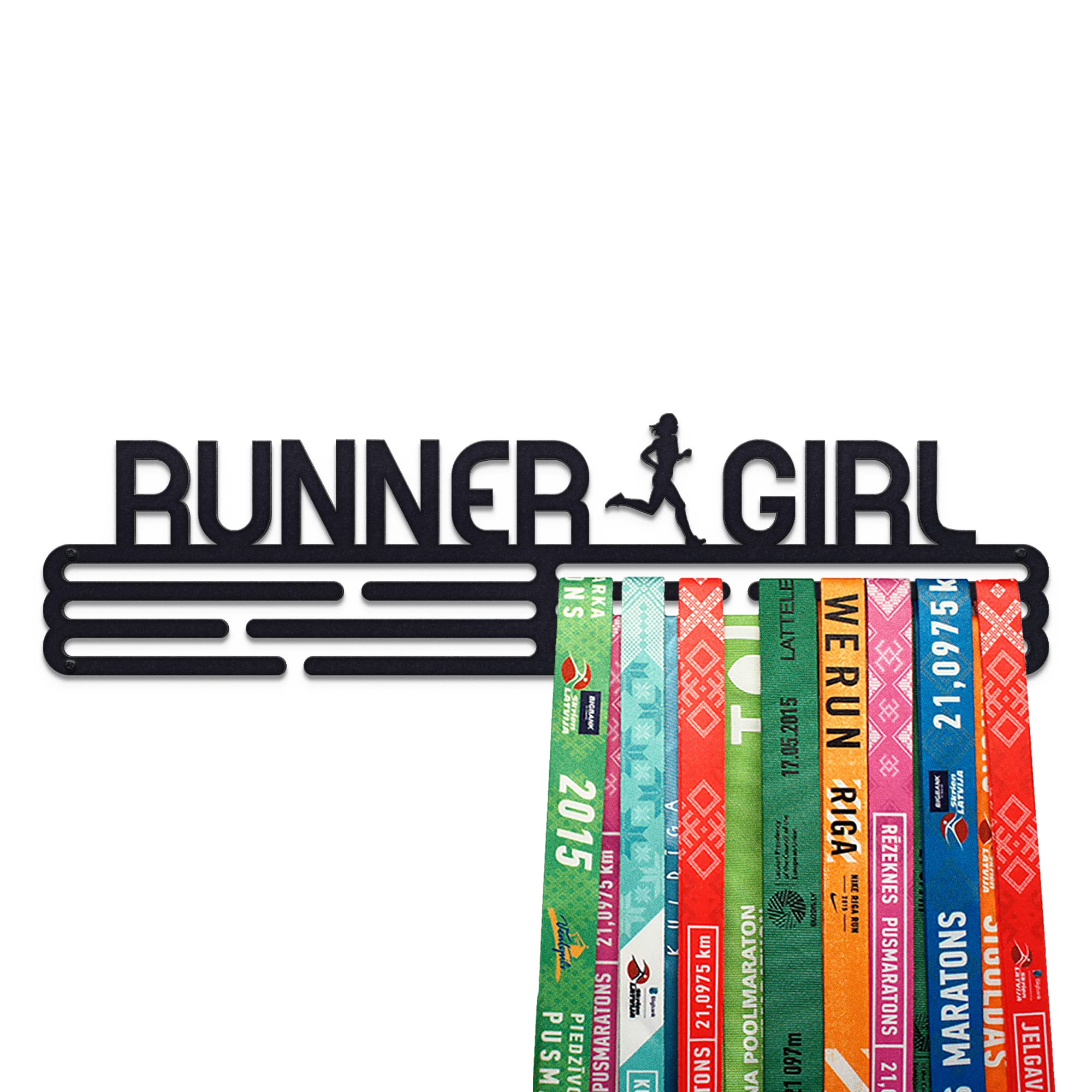 United Medals RUNNER GIRL Sport Medal Hanger Display | Matte Black Steel Medal holder | Awards display rack for up to 48 medals