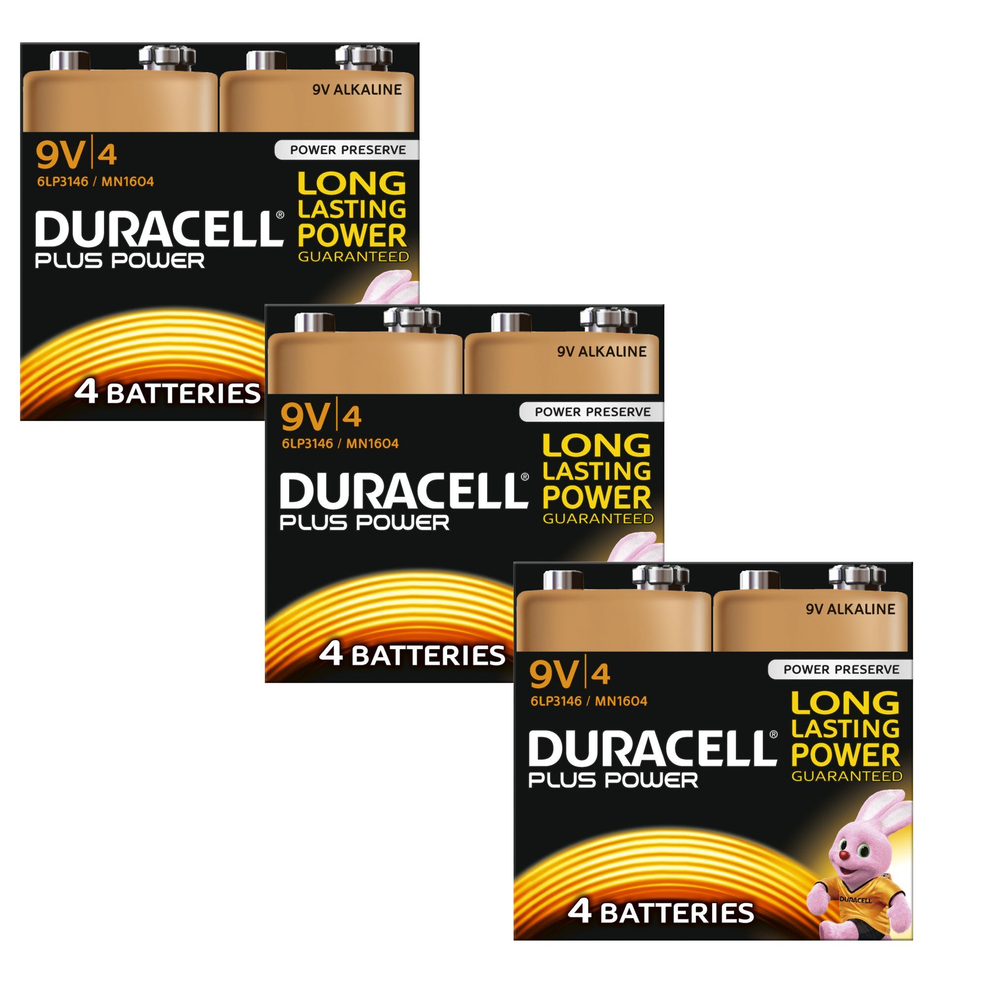 Duracell MN1604 Plus Power 9v Batteries--Pack of 12