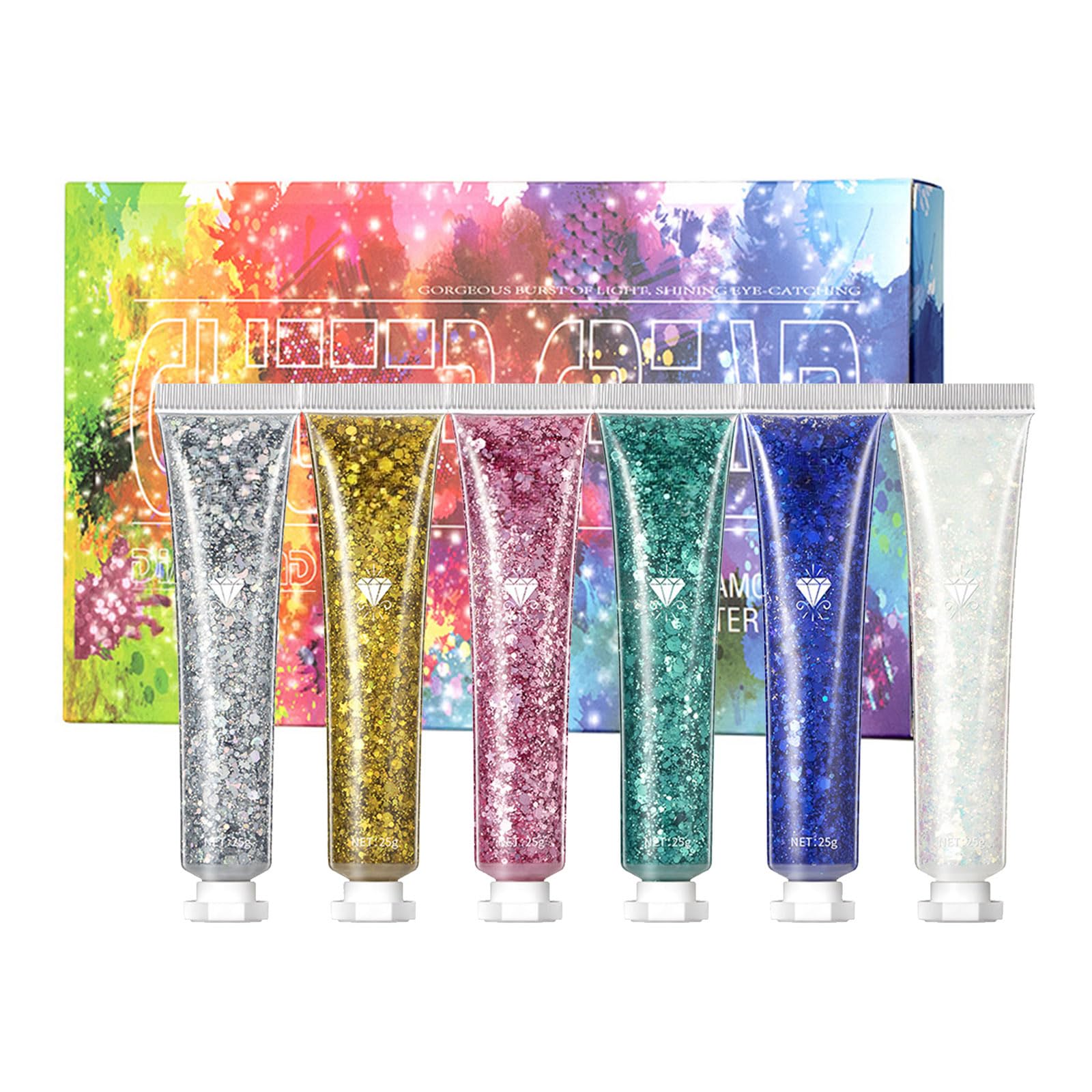 Holzsammlung 6 Pcs Face Glitter, Hair Glitter Gel, Sequins Shimmer Liquid Eyeshadow, Festival Holographic Glitter for Party Show Nightclub Art Festival Makeup Decoration