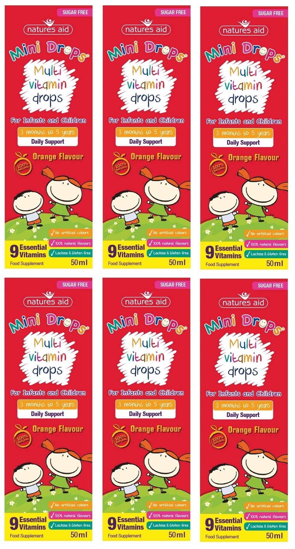 Natures Aid Multi-Vitamin and Mineral Drops, Daily Multivitamin for Infants and Children, Liquid, Sugar Free, 50 ml (Pack of 6)