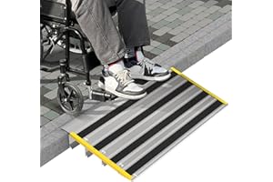 Nuvium 4" Rise Door Threshold Ramps for Doorways, Stable Yellow Edge, Aluminum Wheelchair Ramp for Home Steps, Adjustable Modular Entry Ramp for Scooters, Power Chairs, 880LBS Load Capacity