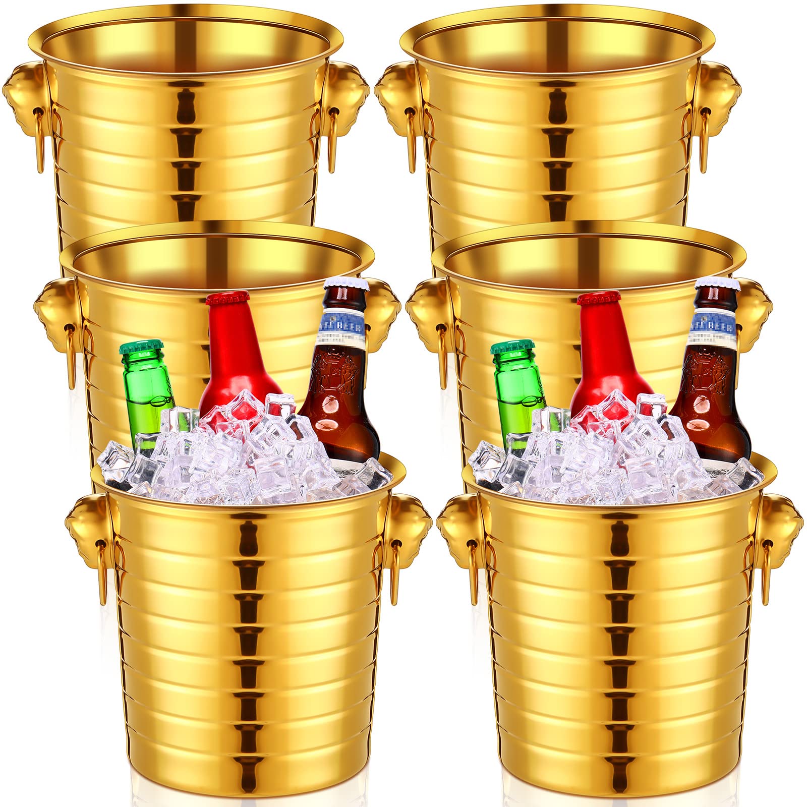 Photo 1 of Pinkunn 6 Pack Stainless Steel Champagne Bucket 3 Qt Metal Ice Bucket Double Wall Wine Bucket with Handles Party Beverage Chiller for Champagne Beer Cocktail Wine Drinks Home Bar Accessories(Gold)
