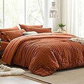 Love's cabin Seersucker Terracotta King Size Comforter Set, 7-Piece All Season Lightweight Bed in a Bag Bedding Set with Comforter, Flat Sheet, Fitted Sheet, Pillowcases and Shams | Soft, Breathable, Lightweight