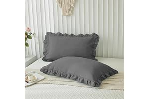 AYANSHI BEDDING Microfiber Ruffle Pillow Shams Standard King Size Set of 2, 20X36 - Solid Ruffled Fringe Design Pillow Cases Soft & Breathable - Unique Collection Decorative Pillow Covers 20X36 - Dark Grey