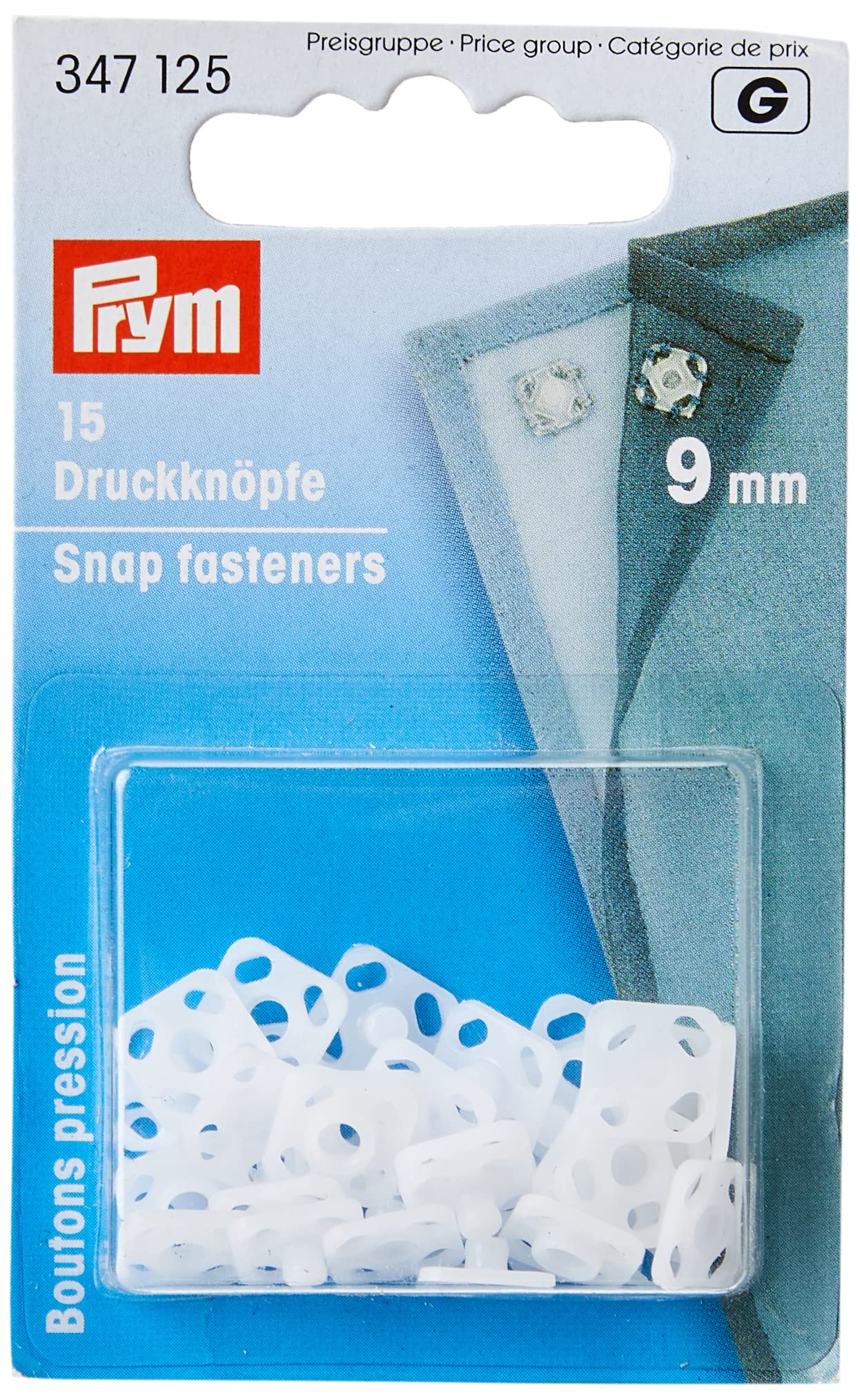 Prym PRYM_347125-1 Sew-On Snap Fasteners Plastic White Square 9 mm