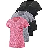 Xelky 3-4 Pack Women's Dry Fit Tshirt Short Sleeve Moisture Wicking Athletic Shirts Sport Activewear Tee V Neck Workout Top