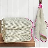 VOOVA & MOVAS Luxury Waffle Hand Towels 4-Pack 28"x16" - Quick-Dry, Low Lint, Beige Cotton Towels with Pink Piping & Loops | Ultra Soft Bathroom Essentials