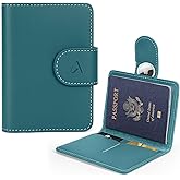 ALLIVE Rfid Passport Holder for Travel Women & Men, Passport Cover Wallet with AirTag Hidden, Genuine Leather Passport Holder Essential for Business Travel, Airport Security (Lake Blue)