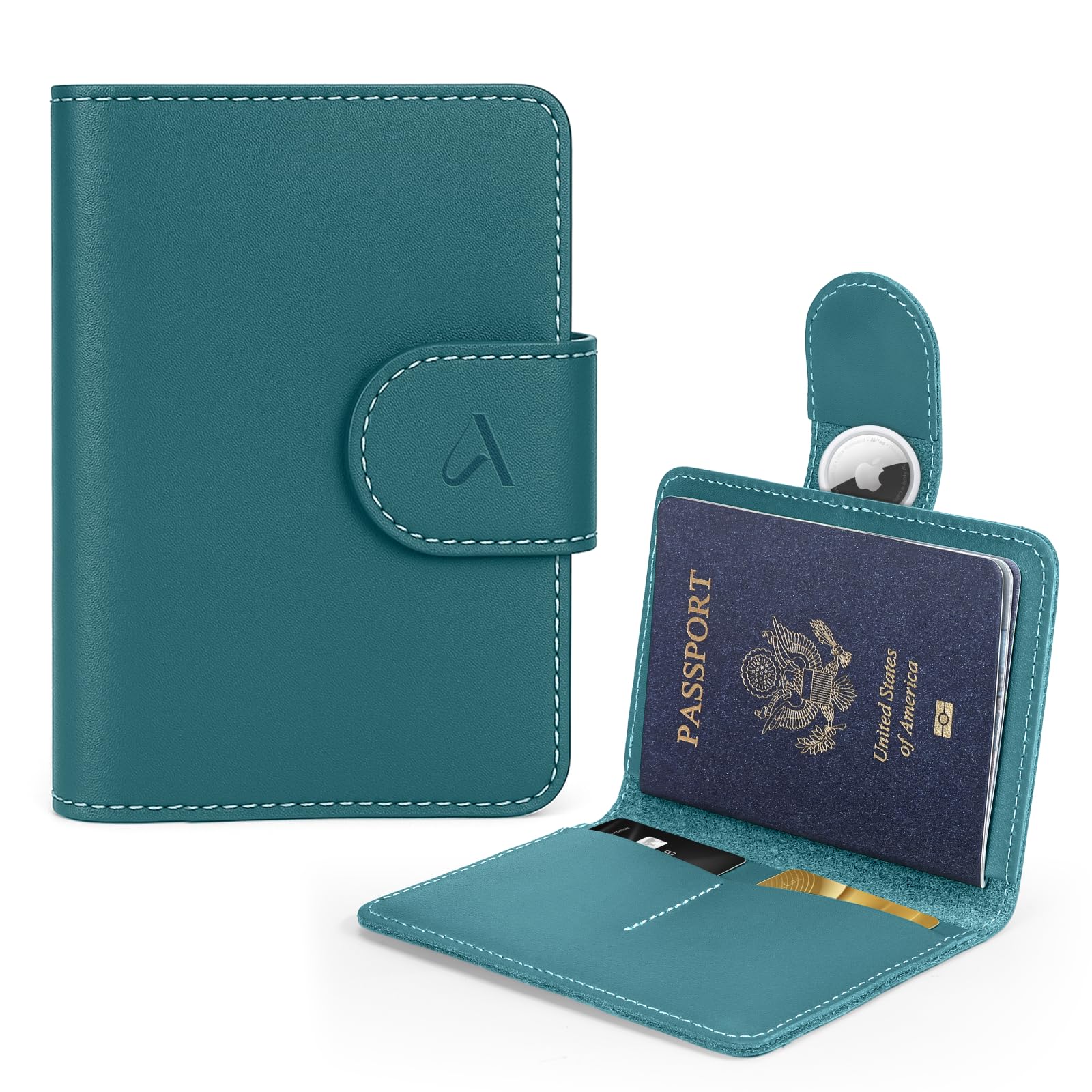 Photo 1 of ALLIVE Rfid Passport Holder for Travel, Women & Men, Passport Cover Wallet with AirTag Hidden, Genuine Leather Passport Holder Essential for Business Travel, Airport Security (Lake Blue)