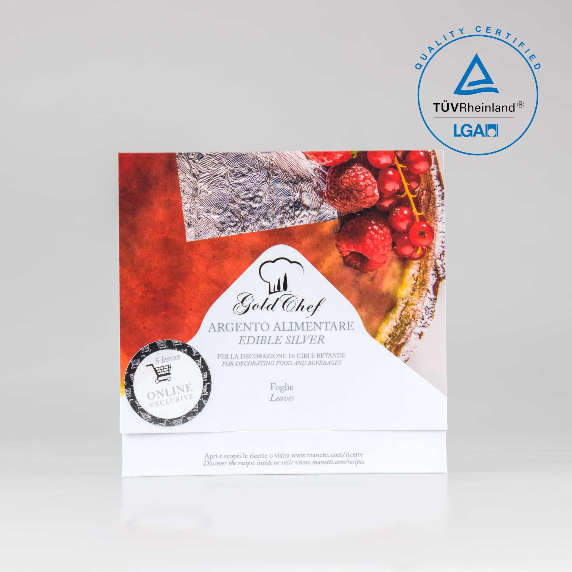 Giusto Manetti Battiloro โ GoldChef โ Edible Silver Leaf - Booklet 5 Leaves โ 1.97" x 1.97" (50 x 50 mm) - Pure Silver