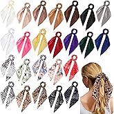 Yuxung 24 Pcs Hair Scarf Scrunchies with Ribbon Knotted Bow Hair Ties Bands Bulk Elastic Ponytail Holder Stylish Accessories for Women