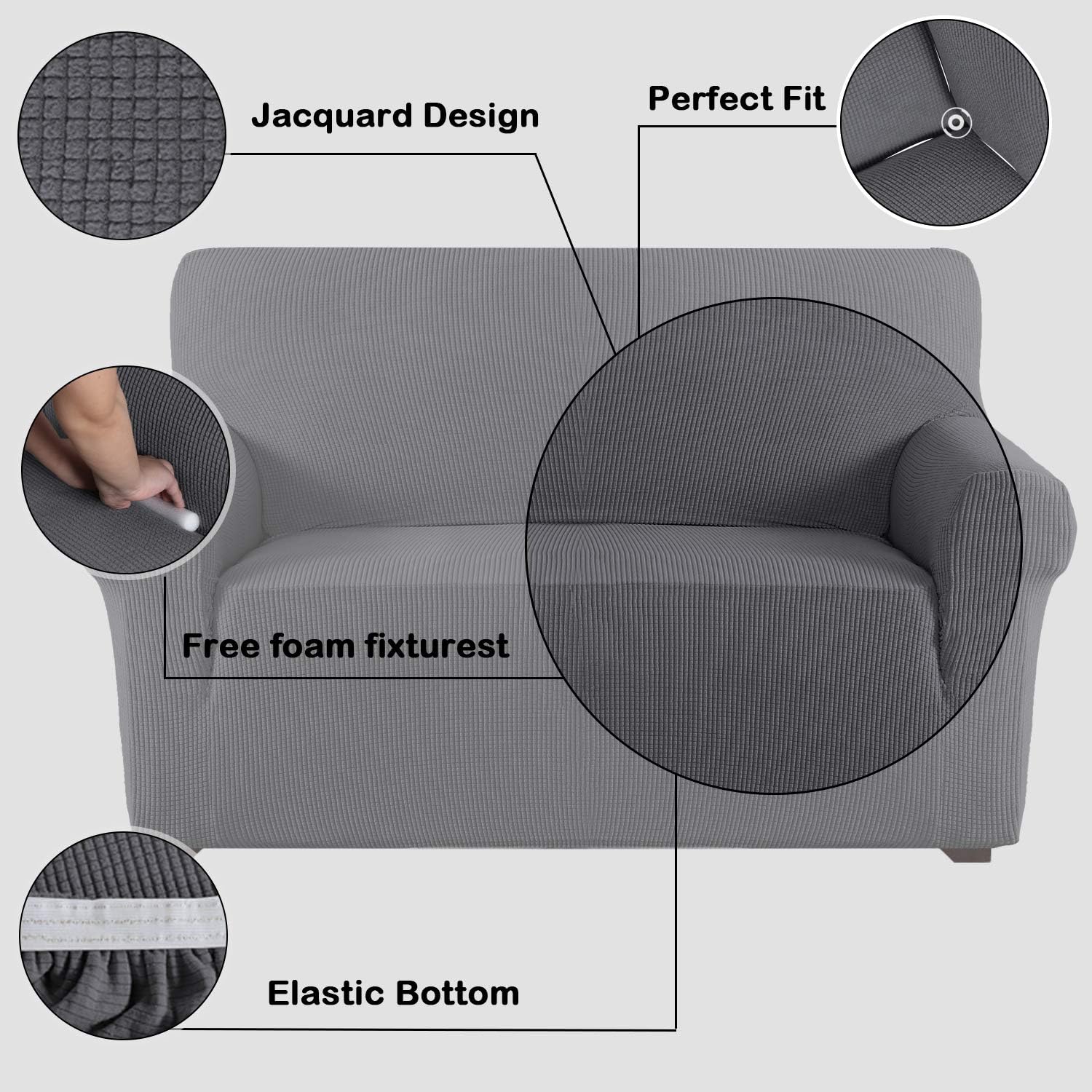 1 Piece Furniture Cover for Loveseat Loveseat Slipcovers for 2 Cushions Sofa Rich Textured High Spandex Checked Pattern Loveseat Covers for Living Room, 2 Seater, Charcoal Gray: Home & Kitchen