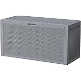 ZYJOYY Outdoor Storage Box, 90 Gallon Deck Box, Waterproof Resin Storage Box for Patio Cushions, Gardening Tools, Lockable, UV Resistant, Grey