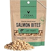 Vital Essentials Freeze Dried Cat Treats, Salmon Bites, 1.1 oz Bag | Crunchy, Single Protein, Premium Quality, Grain Free, USA Made with U.S. &amp; Globally Sourced Ingredients