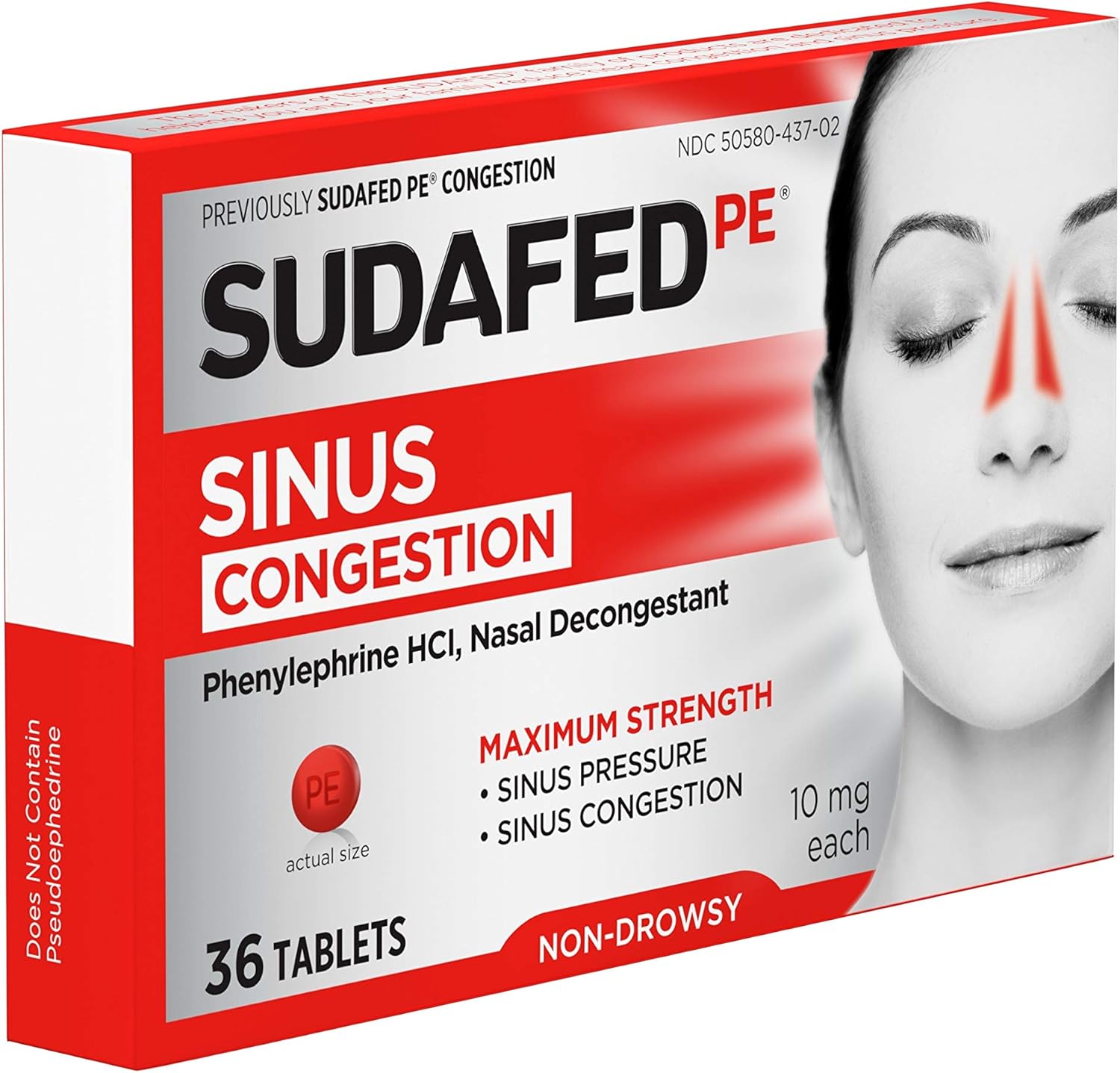 Sudafed PE Sinus Congestion Maximum Strength Non-Drowsy Decongestant Tablets, 36 ct: Health & Personal Care