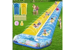 VEEST 32.8FT Extra Long Water Slide for Kids Adults-Giant Double Lawn Water Slip with 2 Bodyboards, Summer Water Slide Toys with Crash Pad for Backyard Outdoor, 32.8ft x 6ft