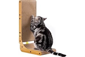 Poils bebe L Shape Cat Scratcher, 26.8 Inch Cat Scratchers for Indoor Cats, Protecting Furniture Cat Scratch Pad, Cardboard Cat Scratching with Ball Toy, Catnip, Large