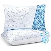Cooling Pillows Queen Size Set of 2, Shredded Memory Foam Pillows for Sleeping 2 Pack, Soft Breathable Bamboo Cool Cold Bed Pillow Adjustable Firm Gel Pillow for Hot Side Back Stomach Sleepers 
