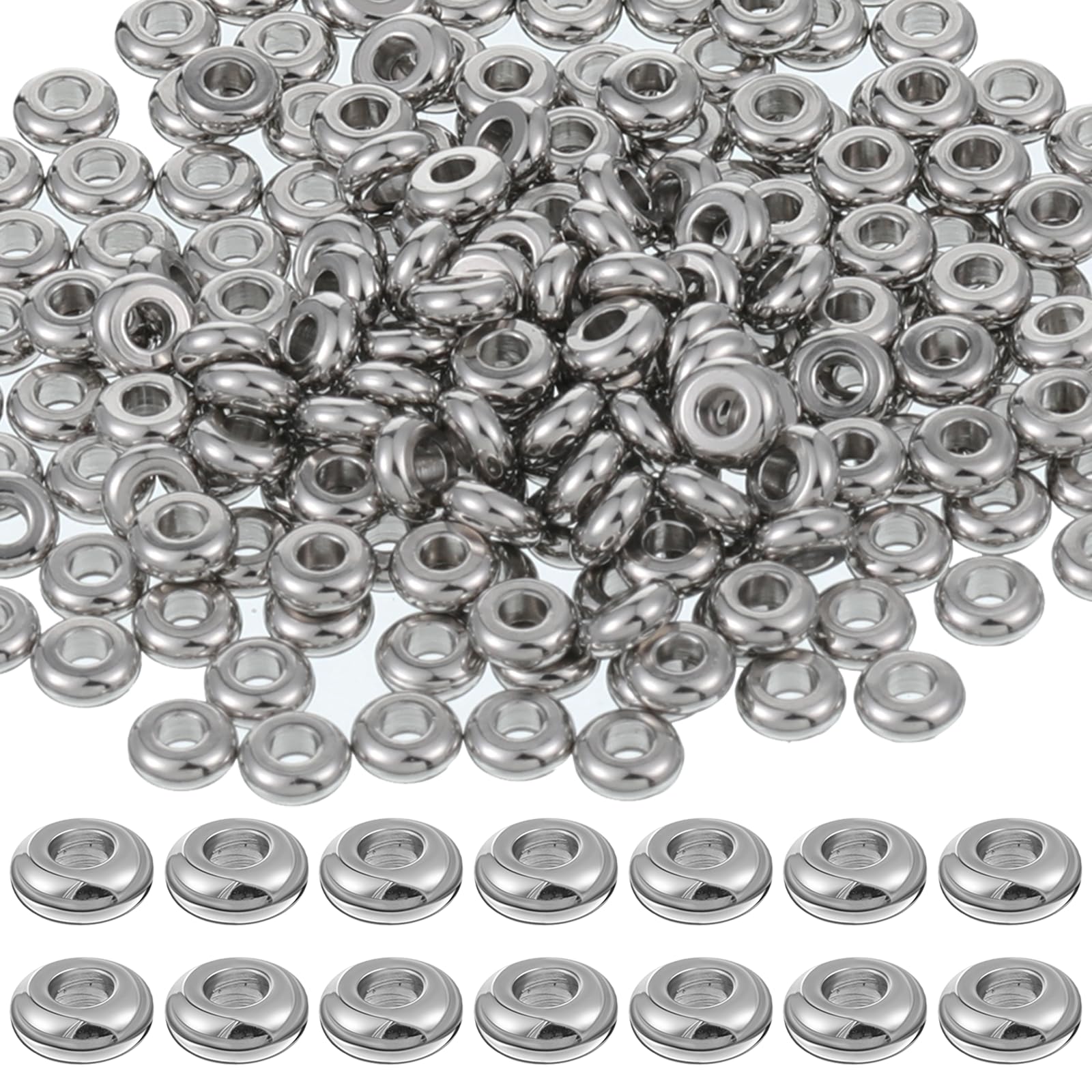 Photo 1 of 200 Pcs Stainless Steel Spacers Beads 4mm Round Bead Spacers 1.2mm Hole Metal Smooth Bead Finding for DIY Beading Jewelry Making